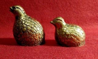 Vintage Brass Quail Figures,  Mother And Baby,  Paperweights,
