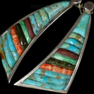 Old Pawn Vintage Navajo Spiny Oyster Turquoise Pete Sierra Long Dangle Earrings