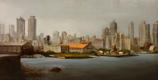 Listed American Impressionist Realist York Cityscape James Harrington 1987