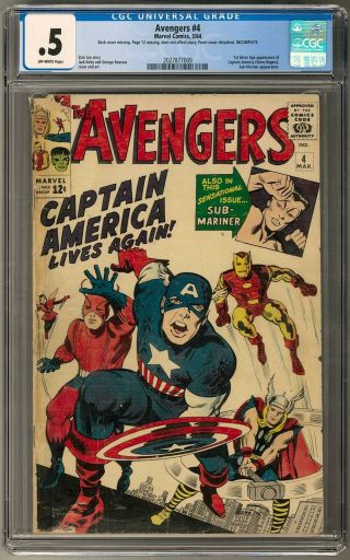 Avengers 4 Cgc.  5 (ow) 1st Silver Age Appearance Of Captain America