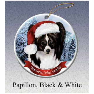 Papillon Black Howliday Porcelain China Dog Christmas Ornament