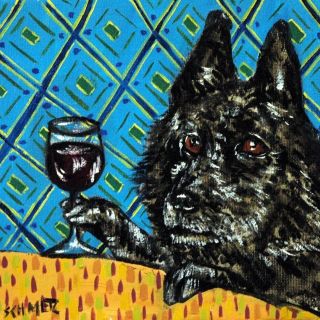 Schipperke At The Wine Bar Cafe Dog Art Tile Coaster Gift