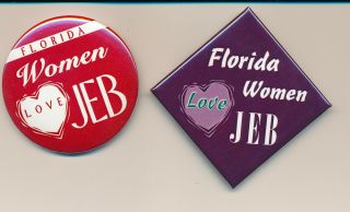 1998 Jeb Bush Two 2 Florida Governor Buttons - Women Love Jeb Fl