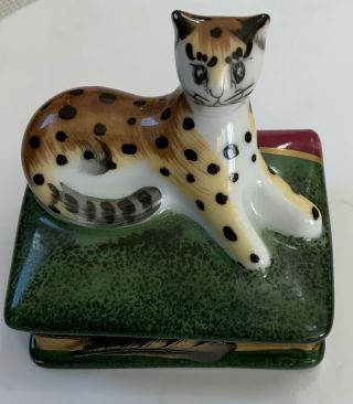Limoges France Tiger Cheetah Cat Trinket Box H/p Peint Main