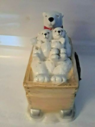 Vintage Coca - Cola Coke Polar Bears on Sled Hinged Box 2002 WITH OLD CANDY A5 3