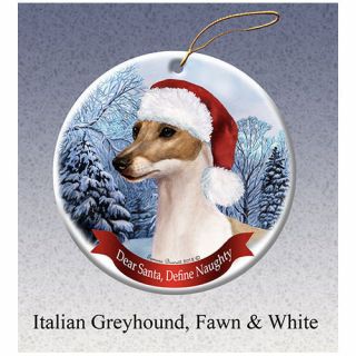 Italian Greyhound Fawn Howliday Porcelain China Dog Christmas Ornament