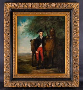Large After Old Master Oil Painting " Man With Horse " Signed