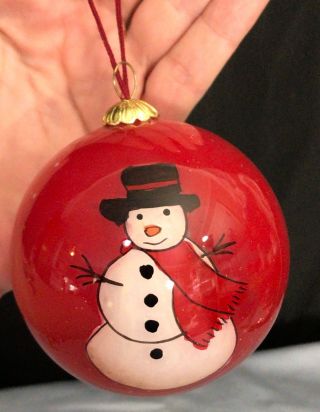 Vintage Red Glass Hand Painted Snowman 3 