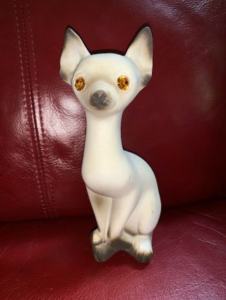 Cat - Kitten Figurine Roselane California Pottery W - Yellow Rhinestone Eyes - Sparkly