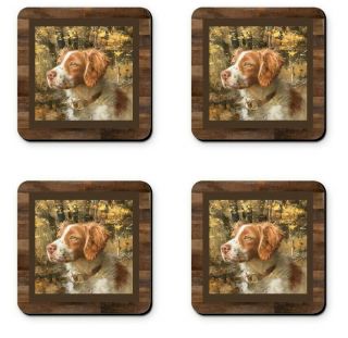 Brittany Spaniel Set Of 4 Coasters With No - Slip Cork Backing