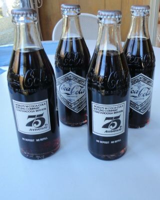4 Old Stock Coke Coca Cola 75th Anniversary 1974 Bottle Chattanooga Tn 10 Oz