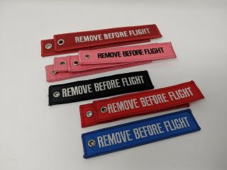 10x Fabric Key Ring Remove Before Flight Keychain Keyring Pink,  Black,  Red,  Blue