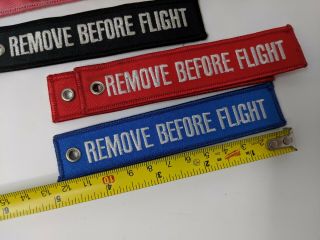 10x Fabric Key Ring Remove Before Flight Keychain Keyring Pink,  Black,  Red,  Blue 2