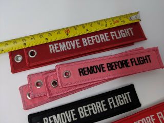 10x Fabric Key Ring Remove Before Flight Keychain Keyring Pink,  Black,  Red,  Blue 3
