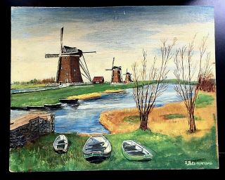 A.  Browning Oil On Board Paiting Holland Landscape Near Leidschendam.  Signed.