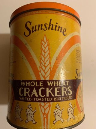 Vintage Sunshine Biscuit Whole Wheat Cracker Tin Baker Loose Wiles Co