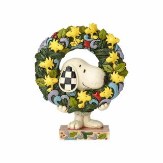 Enesco 6000984 Peanuts By Jim Shore Snoopy With Woodstock Wreath Figurine 5.  75 "