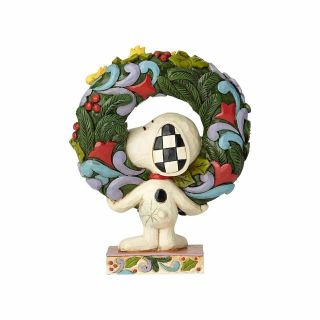 Enesco 6000984 Peanuts by Jim Shore Snoopy with Woodstock Wreath Figurine 5.  75 