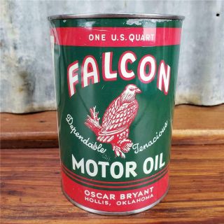 Vintage Falcon Hollis,  Ok 1 Qt.  Motor Oil Can Metal Gas Station Sign Quart