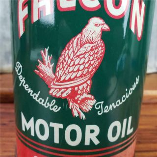 Vintage FALCON HOLLIS,  OK 1 QT.  Motor Oil Can METAL Gas station sign quart 3