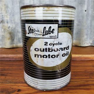 Vintage Full Sta Lube 2 Cycle Outboard Motor Oil 1 Quart Metal Can Sign