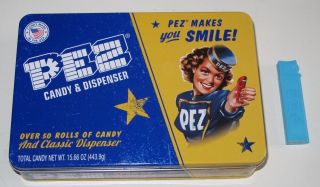 Pez Retro Tin With Vintage Art By Gerhard Brause And Vintage Style Dispensor