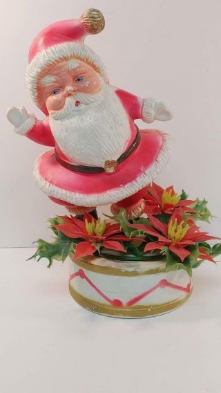 Vintage Blow Mold Plastic Christmas Dancing Santa Claus On Drum Decoration