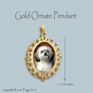 Lhasa Apso Dog Sweet Face - Ornate Gold Pendant Necklace