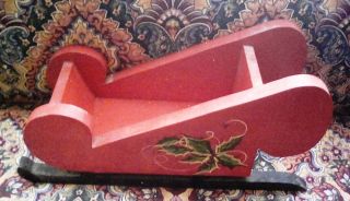 Handpainted Wooden Red Sleigh Christmas Or Winter Decoration