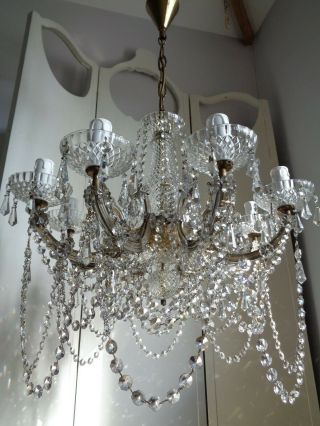Lovely 8 Arm Glass Clad Lead Crystal Vintage Chandelier