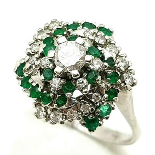 Stunning Vintage 18ct White Gold Emerald & Diamond Ring Size Uk P,  Us 8
