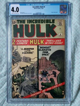 Incredible Hulk 4,  Nov 1962,  Cgc 4.  0 Vg