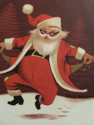 Vintage Mid Century Dancing Santa By Ralph Hewlett Christmas Card