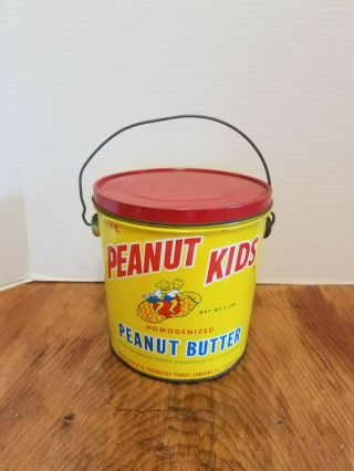 Vintage Peanut Kids 5 Lb Peanut Butter Bucket & Lid Primitive Farm Decor 6 1/8 "