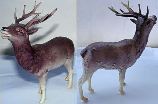 Vntage Celluloid Japan Brown Xmas Reindeer Antlers Deer Buck Red Rhinestone Eyes