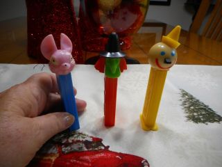 Three Vintage Pez Candy Containers Witch No Feet Bunny Clown