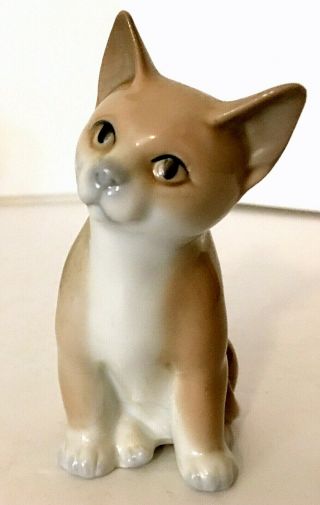 Vintage Otagiri Cat Figurine Tan & White Porcelain Japan 3.  5 " H 1.  5 " W Euc