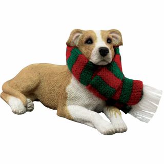 Sandicast Pit Bull Terrier With Red And Green Scarf - Ornament (xso24001)