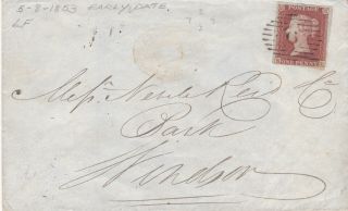 1853 Qv London =6= Numeral On Cover With A 1d Penny Red Stamp Sent To Windsor