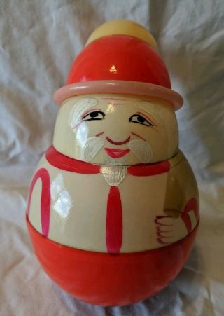 Vintage Hand Painted Plastic Japan Santa Claus Christmas Weeble Wobble Roly Poly