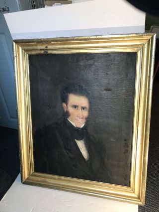 Large 19th Century Gold Leaf Frame w/Portrait/Oil Painting on Canvas of Man 2
