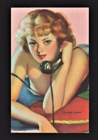 Gil Elvgren Mutoscope Pinup Girl Card Very Good 1940s Vintage Number Please