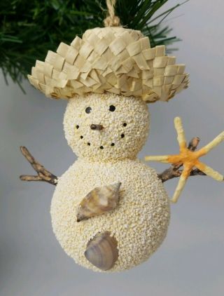 Beach Snowman Straw Hat Shell Christmas Holiday Ornament