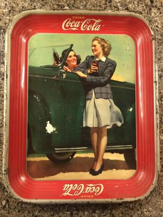 Vintage 1942 Coca - Cola Two Girls At Car Coke Serving Tray