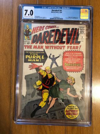 Daredevil 4 Cgc 7.  0 Ow/w First Appearance Purple Man Fast Safe