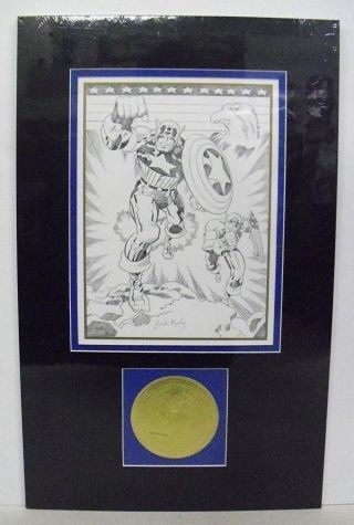 Jack Kirby Signed Captain America 50th Birthday Commemorative Print,  Matted