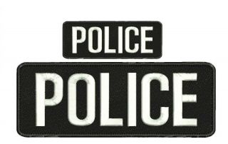 Police Embroidery Patches 4x10 " And 2x5 Hook On Back White Letters