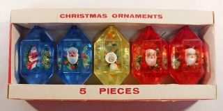 5 Vintage Jewelbright Christmas Ornaments In Org Box Red Blue Gold Diorama Decor