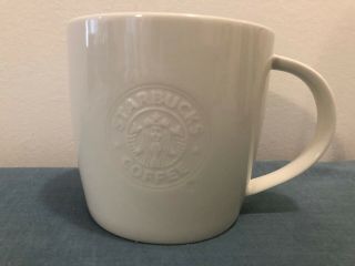 Starbucks Coffee Cup Mug 2009 White Embossed Mermaid Bone China Logo 16oz