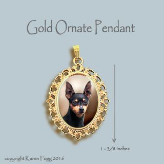 Miniature Pinscher Dog Black - Ornate Gold Pendant Necklace